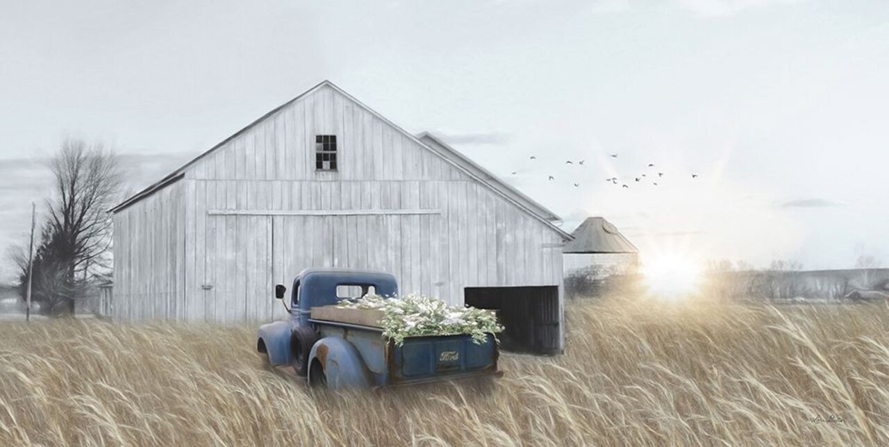 Navy Blue Truck with Flowers Poster Print by Lori Deiter # LD2020